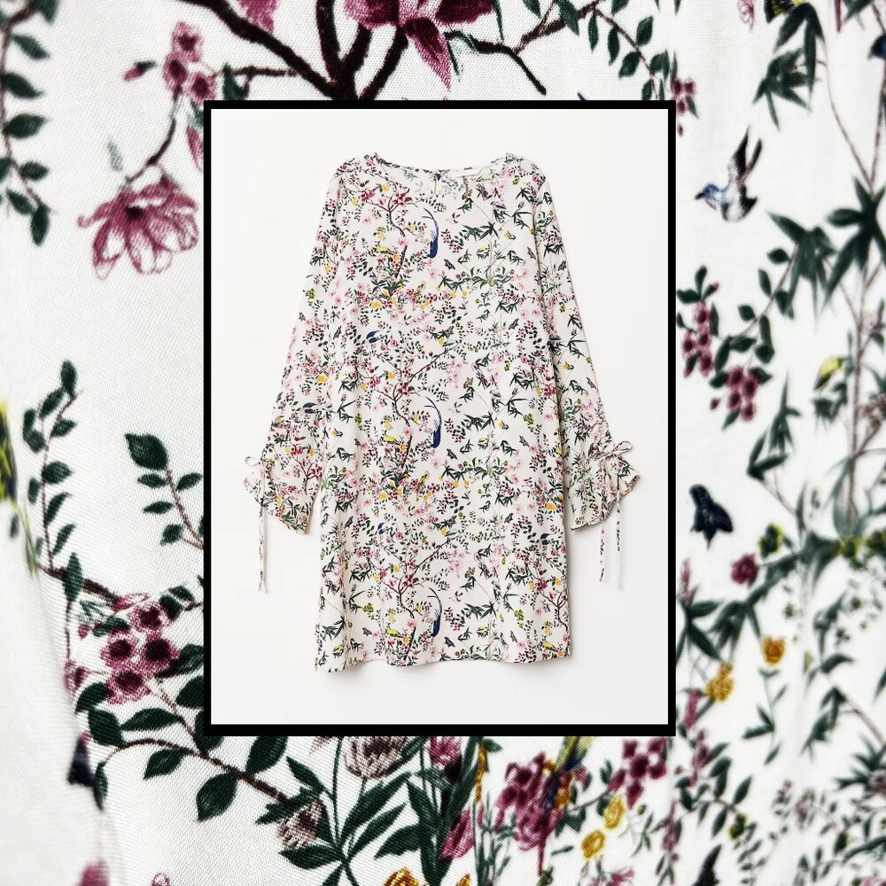 H&M Spring Summer Floral Print Dress with Flutter Sleeves - Size US 6